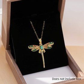 Resim Kadınlar için 1 Adet Şık Yusufçuk Kolye - Altın Tonlu Bakır ile Yeşil Emaye & Sentetik Zirkonya Taşları, Partiler, Tatiller, Yaz Etkinlikleri için Paslanmaz Çelik Zincir Takı - Çok Yönlü Moda Takı Hediyesi, Yusufçuk Takısı, Parti Aksesuarı, Drakefly Tasarımı, Lüks Bitiş 