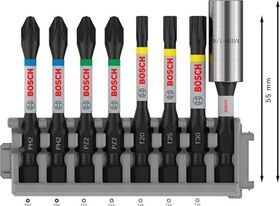 Resim Bosch Professional Accessories aksesuar 2608522326 8 parça Tornavida Seti (Impact Control, T/PZ/PH Bits Uzunluğu: 25 mm, Pick and Click) 