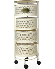 Resim Salda Krem 4 Bölmeli Tekerlekli Sebzelik 4 Katlı Patates Soğan Ra 