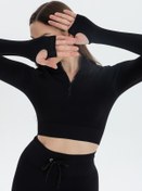 Resim Imagine Love 20048 Fermuarlı El Detaylı Ribli Uzun Kol Croptop - Siyah 