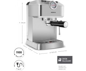 Resim Süt Köpürtücülü 20 Bar Basınçlı Espresso Makinesi 1,5l 