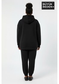 Resim Süperlife Kadın Büyük Beden Rahat Kalıp Hoodie -unified Baskılı Kapüşonlu İncesweatshirt Spr26bswk968 Siyah 