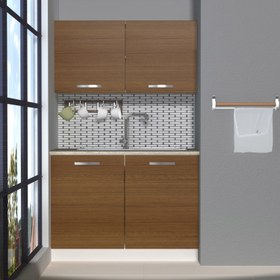 Resim Mini 120 MDF Hazır Mutfak Dolabı - Tezgah Dahil - Naturel Ceviz 