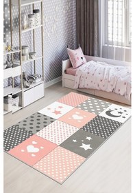 Resim West Home Makinede Yıkanabilir Kaymaz Taban Leke Tutmaz Yıldız Desenli Bebek Ve Çocuk Halısı Oyun Matı Wh 513 Rose Pembe 