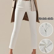 Resim Kadınlar için yeni esnek düz beyaz kapri kot pantolon, klasik yıkama tek renk iş kıyafeti kesim kısa pantolon, yumuşak ve konforlu pantalons, şık yüksek bel karın kontrolü denim pantolon, ofis ve seyahat giyimi 