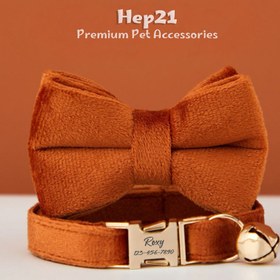 Resim Bow Tie Cat Collar Velvet Named Bell Cat Collar 755153 - Gray Collar + PAPYOM / L 