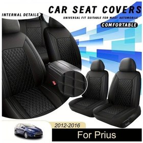 Resim Topnotch Toyota Prius 2012 2016 İçin Siyah Gri Çizgi İki Ön Koltuk Koltuk Kılıfı Nefes Alabilir Yaz Kolay Temizleme 