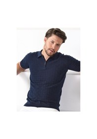 Resim Ferraro A.Laci Polo Yaka Fermuarlı Erkek Pamuk Triko T-Shirt-Lacivert 