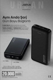 Resim Jopus 20000mAh Powerbank - Led Işık Göstergeli - Taşınabilir Şarj Cihazı - Siyah JP-P10A 