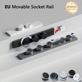 Resim Mobil AB Duvara Monte Raylı Priz, Kılavuz Rasyonla Serbestçe Hareket Eden Döner Açık-Kapalı Güç Kaynağı, 86mm Duşanak Yerine Delme Olmadan, 8 Anahtarlı Şalterli Ev Dekoru Telsiz Sürgülü Raf Takma Mutfak Ofis Prizi Siyah Beyaz 