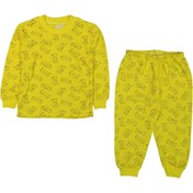 Resim Neşeli Bebek Sarı Unisex Kedili Pijama Takımı 18-24 Ay 