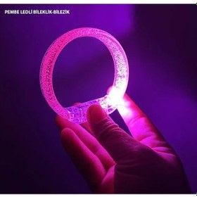 Resim Pembe Led Işıklı Baskı Yapılabilen Pilli Bileklik Bilezik 1,5 Cm Genişlik - Noth-874107 