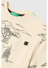 Resim United Colors Of Benetton Erkek Çocuk Logo Etiket Detaylı Tamamı Baskılı T-shirt Bej 6-14 Yaş-2801 