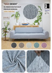 Resim Jakarlı 3 Kişilik Gri Lastikli Kanepe Örtüsü Lastikli Koltuk Örtüsü Koltuk Kılıfı Gri 