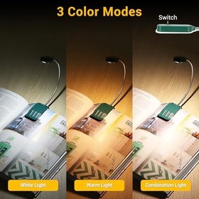 Resim Kitap Işığı, Okuma Işığı 2'li Paket, Şarj Edilebilir Kitap Işığı, 3 Renk ve Kademesiz Karartma ve 360 ° Esnek Boyun, Hafif Kitap Işık Klipsi, Kitap Severler Hediyeler 