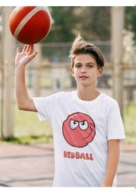 Resim Sevbano Unisex Red Ball Baskılı Oyun Çocuk Tişört Beyaz 