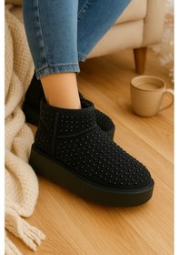 Resim Siyah Taşlı İçi Tüylü Kürklü Peluş Kadın Platform Bot Mını Dıpper 1168170 Siyah Taşlı 