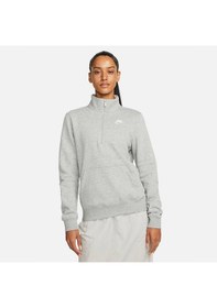 Resim Nike Sportswear Club Fleece Half Zip Kadın Gri Çeyrek Fermuar Sweatshirt Gri 