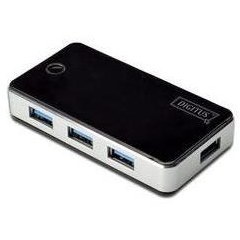 Resim DA-70231 Digitus 4 Port USB 3.0 Hub, siyah/gümüş renk, plastik, güç adaptörlü 