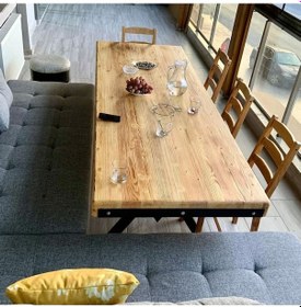 Resim Doğal Ahşap Yemek Masası-80-220-76 Cm Natürel 