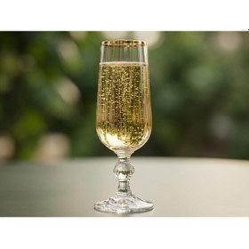 Resim Bohemia Kristal Optik Uzun Kadeh Seti 6 Lı Gerçek Altın Yaldız Ağızlı Şık Cam Kadeh Şeffaf 