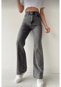 Resim 2020 Kadın Likrasız Palazzo Jeans Kot Denim Pantolon Füme 