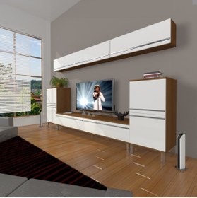 Resim Decoraktiv Eko 9 Mdf Std Krom Ayaklı Tv Ünitesi Tv Sehpası - Ceviz - Beyaz 