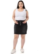 Resim Büyük Beden Eteği Püsküllü Düğme Detaylı Siyah Denim Mini Etek-siyah Siyah 