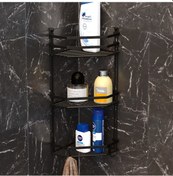 Resim Teknotel Üç Katlı Kancalı Banyo Köşe Rafı Mat Siyah Es076H 