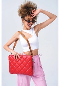 Resim Omuz Askılı Notebook Çanta Tablet Laptop Kılıfı 13"-14" Kapitone Deri Kırmızı Renkli 