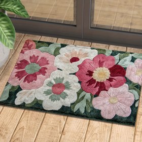 Resim 1 Adet Çiçekli Kaymaz Paspas - Yumuşak Taklit Kaşmir, Pembe ve Beyaz Çiçek Deseni, Makinede Yıkanabilir, Emici ve Kaymaz, Banyo, Mutfak, Giriş için Mükemmel ve Hediye Verme İçin Uygun, Banyo Matı, Kabarık Peluş Kış Dekoru 