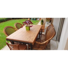 Resim Doğal Ahşap Yemek Masası 8 Kişilik-70-180 