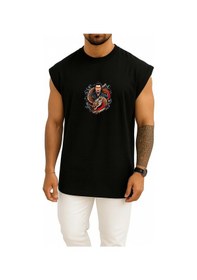 Resim Bahriyeli Collection Oversize Yakuza Ve Ejderha Göğüs Baskılı Atlet Siyah 