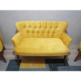 Resim Azra Mobilya Ikili Koltuk - Kanepe - Babyface Kumaş - Ahşap Ayak - Sarı Sarı 