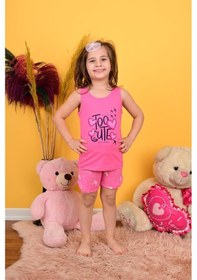 Resim Kız Çocuk Askılı Pijama Takımı Too Cute Koyu Pembe Pembe 