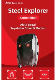 Resim Led Ekranlı Akıllı Valiz Telefon Kontrollü, Sert , 57 X 37 X 22 Cm Seyahat Valizi Siyah 