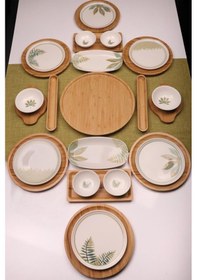 Resim Atbyhome Sage 6 Kişilik 27 Parça Doğal Bambu Porselen Kahvaltı Takımı Kahvaltı Seti Sunum Seti Çok Renkli 