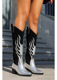 Resim Giydim Gidiyor Fire Hakiki Deri Kovboy Çizme Gümüş 