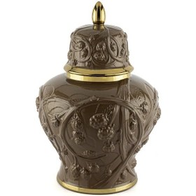 Resim Mikasa Moor Kahve Kabartmalı Porselen Kapaklı Küp 28x41cm Kahverengi 