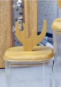 Resim Hometarz Boynuz Şekilli Cam Kavanoz Seti - Borosilikat Cam Kavanoz Takımı - 4'lü Set Bambu 