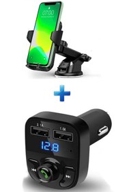 Resim MEZİGARC Universal 2li Araba Seti Bluetooth Fm Transmitter Cihazı Ve Oto Araç Içi Akrobat Telefon Tutucu 