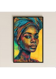 Resim Harita Çizimli Renkli Afrika Kadını Portresi Şeffaf Pleksi Tablo 