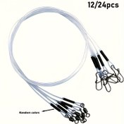 Resim 12/24 Adet Fluorokarbon Misina Lider Hattı, Dönerli ve Çengelli Bağlantılar Seti - Yüksek Dayanım Diş Geçirmez Balık Avcılığı için Tuzlu Su Tatlısu Rigler 