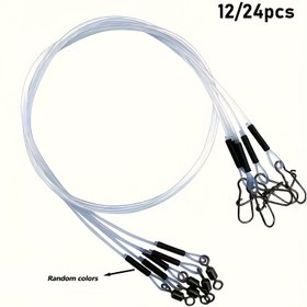 Resim 12/24 Adet Fluorokarbon Misina Lider Hattı, Dönerli ve Çengelli Bağlantılar Seti - Yüksek Dayanım Diş Geçirmez Balık Avcılığı için Tuzlu Su Tatlısu Rigler 
