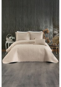 Resim İpeksi Dokulu Kapuçino Modern Ve Sade Çift Kişilik Yatak Örtüsü Takımı Cappucino 