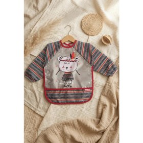 Resim Babydonat Tribal Bear Serisi Sıvı Geçirmez Uzun Kollu Bebek Mama ve Etkinlik Önlüğü - Boho Tasarım Kırıntı Cepli Smock 6-24 Ay 