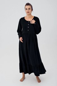 Resim Keten Uzun Kol Hamile Elbise K104 - Siyah / 2XL 