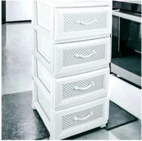 Resim Saral Büyük Boy Delikli Beyaz Plastik Çekmeceli 4 Katlı Sebzelik Komidin Şifonyer 