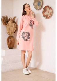 Resim Darlin Moda Pudra Baskılı Düğme Detaylı Tunik DM60346 Çok Renkli 