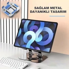 Resim ROBEVE Tablet Standı 360 Derece Dönebilen Tablet Stand Katlanabilir Metal Tablet Tutucu Standı Tablet ve Telefon Tutucu Stant Tablet Tutucu Metal (N04 - Gri) 